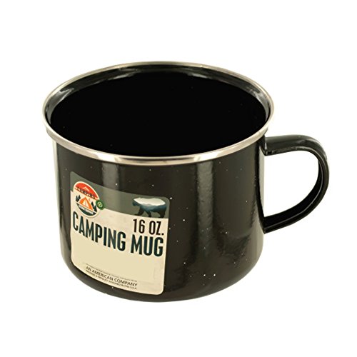 bulk buys Enamel Camping Mug, 1 Count (Pack of 1), Black/Silver